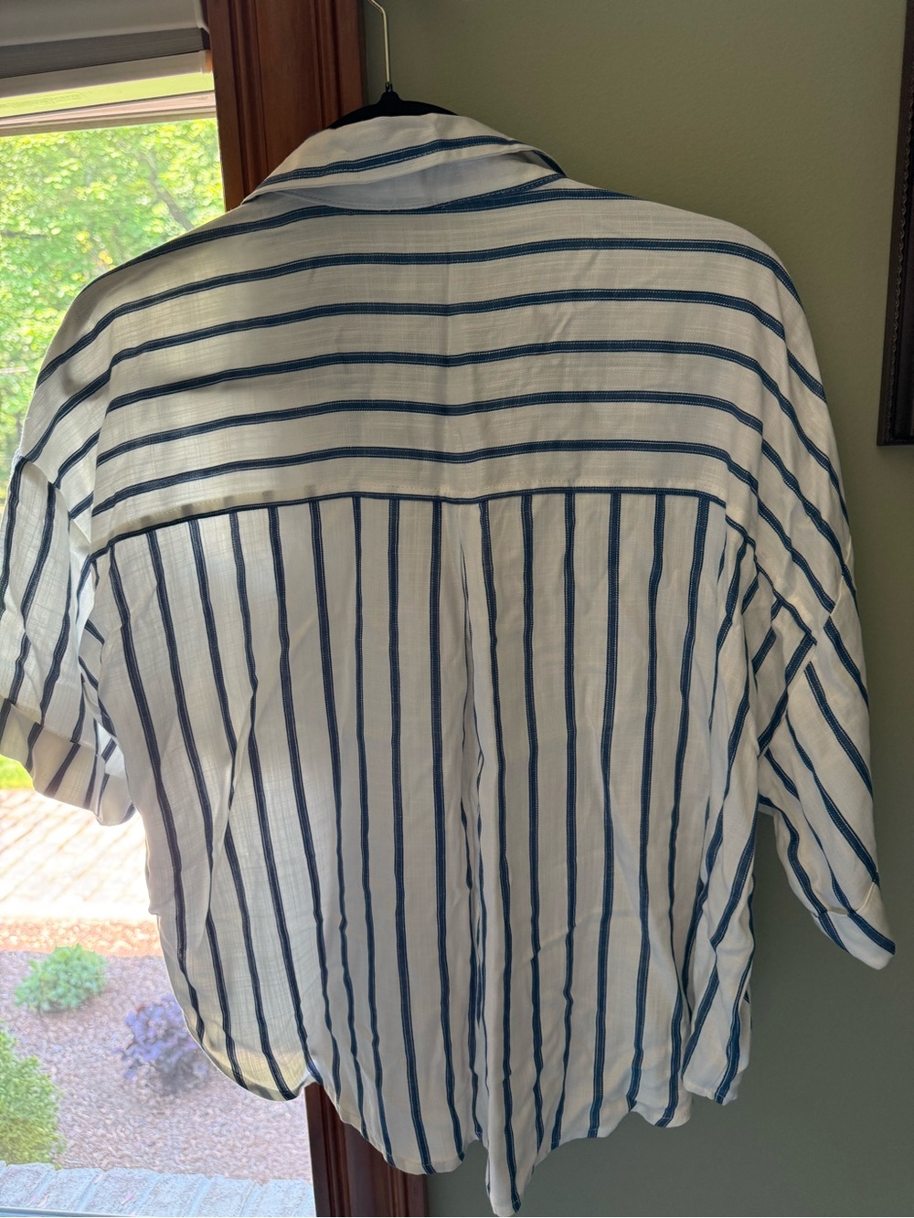 White & Navy Vertical Striped Button-Up Shirt